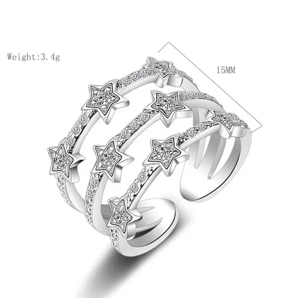 NEW STAR MULTI LAYER 925 STERLING SILVER ADJUSTABLE RING, CUTE RING, SHINY RING. - Picture 2 of 4